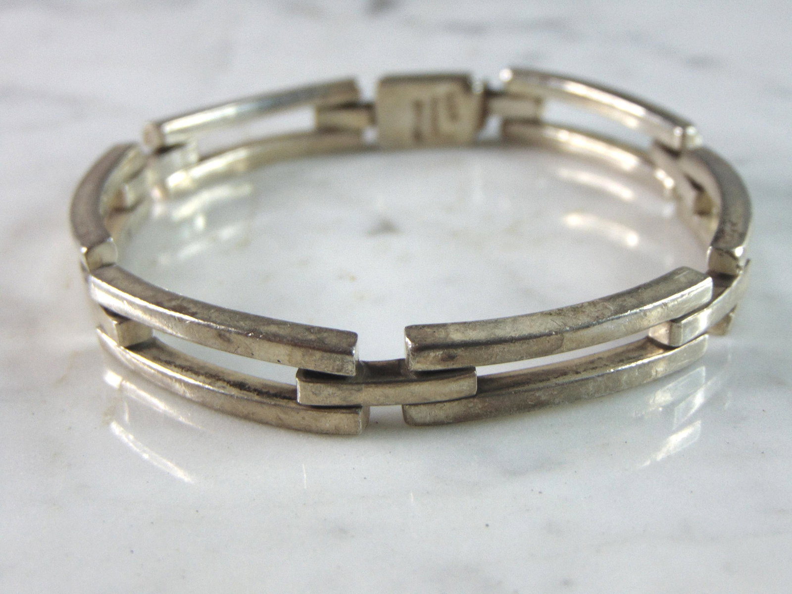 Mens Vintage Estate Sterling Silver Heavy Link Bracelet (1 of 4)