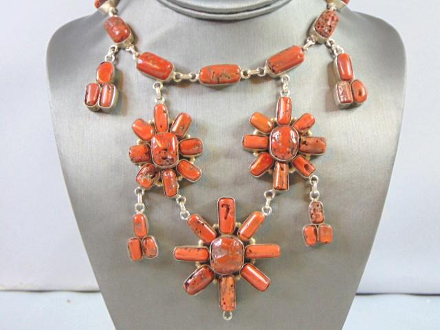 Womens Vintage Estate Sterling Silver Coral Necklace (1 of 2)