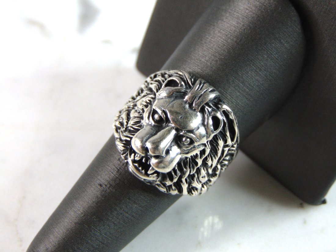 Mens Vintage Estate Sterling Silver Lion Head Ring (1 of 5)