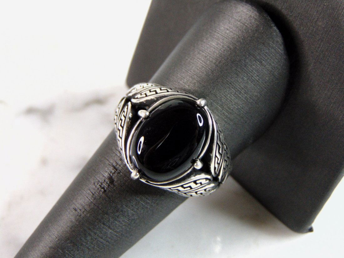 Womens Vintage Estate Sterling Silver Modernist Onyx Ring (1 of 6)