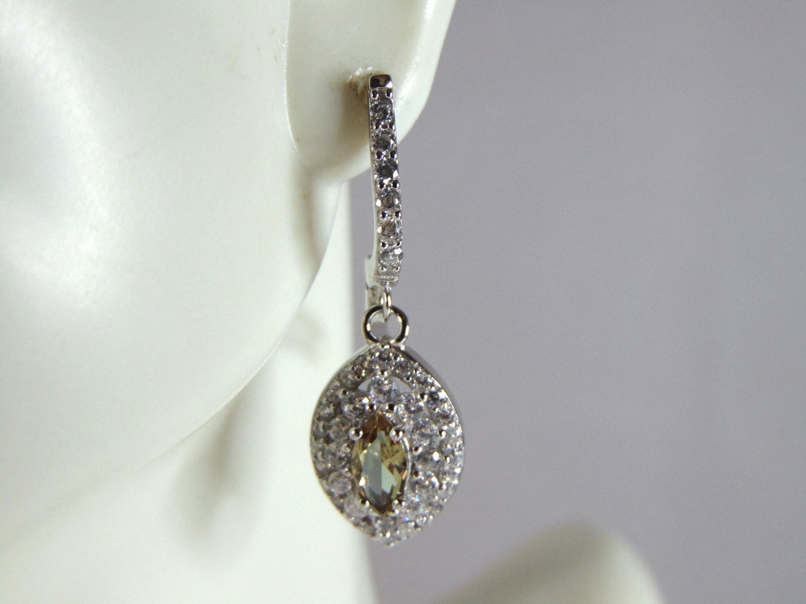 Womens Vintage Estate Sterling Silver Citrine Dangle Earrings (1 of 4)