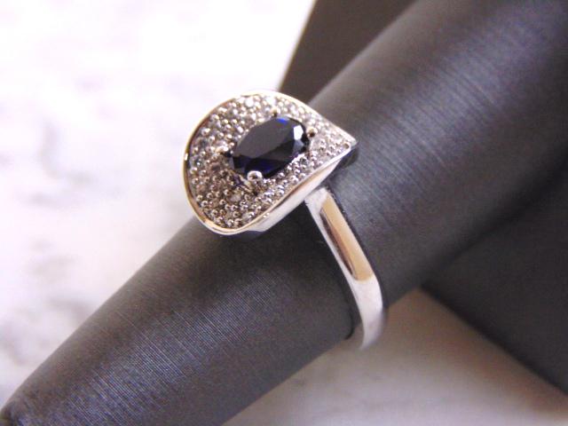 Womens Sterling Silver Ring w/ CZ & Blue Sapphire Stone (1 of 4)