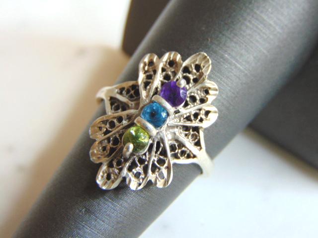 Womens Vintage Estate Sterling Silver Multi Stone Ring (1 of 4)