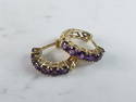 Womens Vintage Estate 14K Yellow Gold Amethyst Hoop Earrings