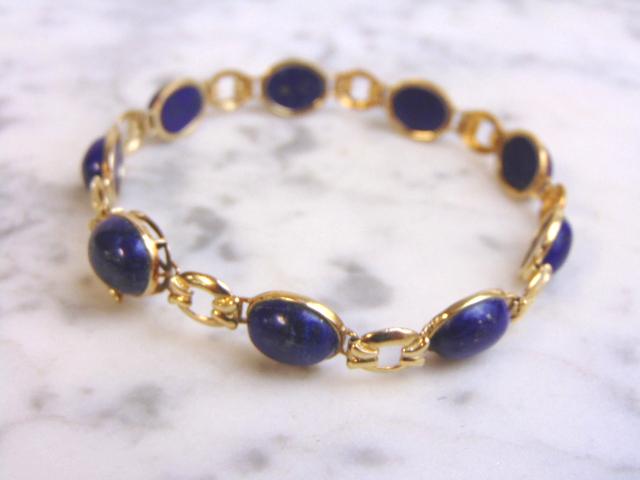 Womens Vintage Estate 14k Gold Blue Lapis Bracelet (1 of 4)