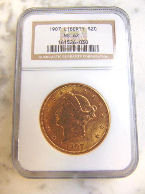 Graded Estate Find 1907 U.S. $20 Gold Liberty Coin (1 of 2)