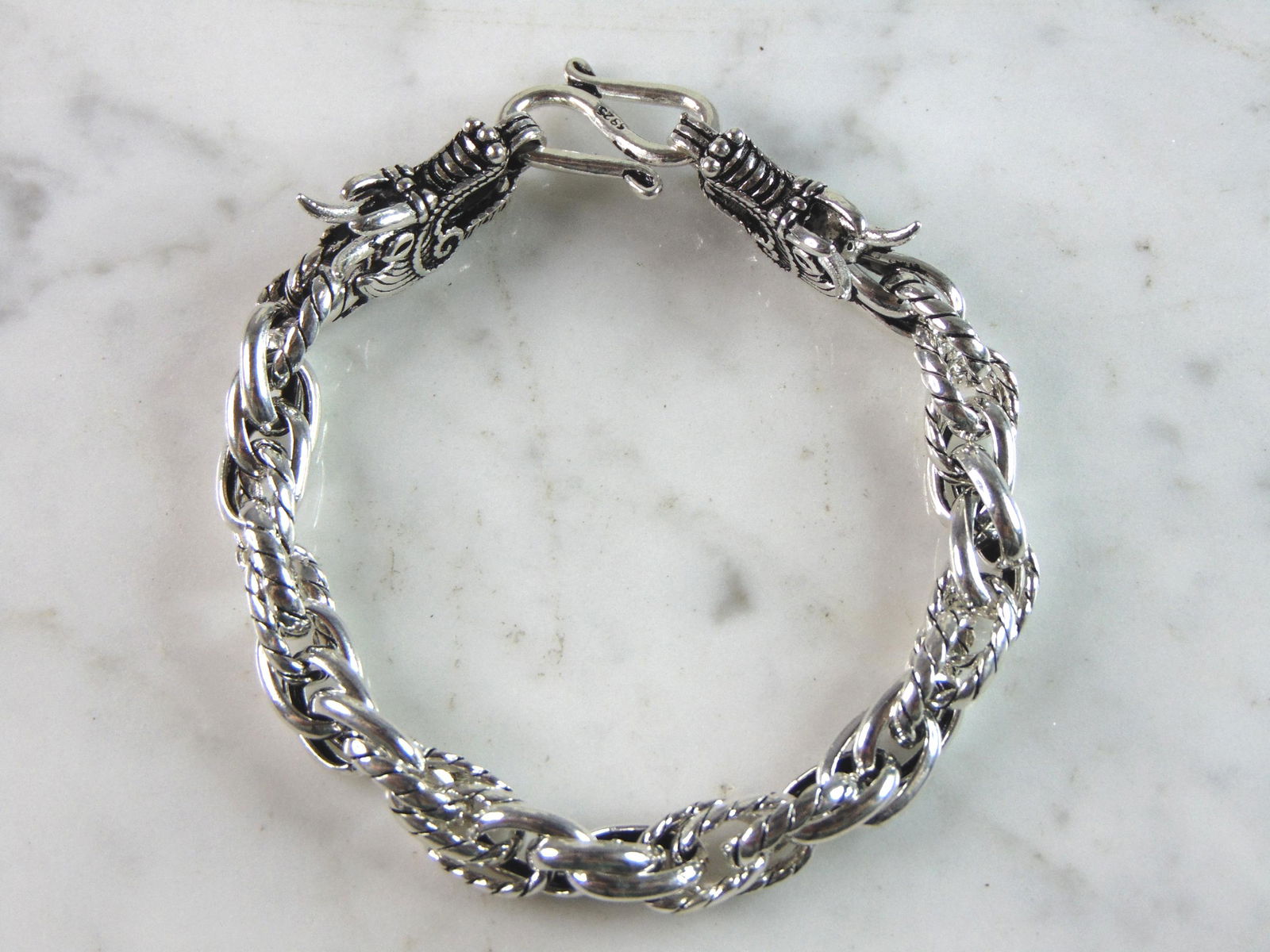 Mens Vintage Estate Sterling Silver Dragon Bracelet (1 of 4)