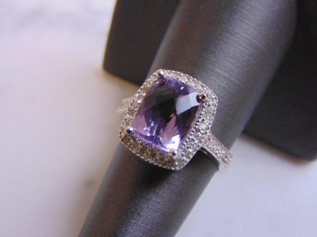 Womens 14K White Gold Amethyst & Diamond Ring (1 of 4)