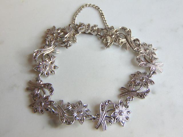 Womens Vintage Sterling Silver Flower Basket Bracelet (1 of 3)