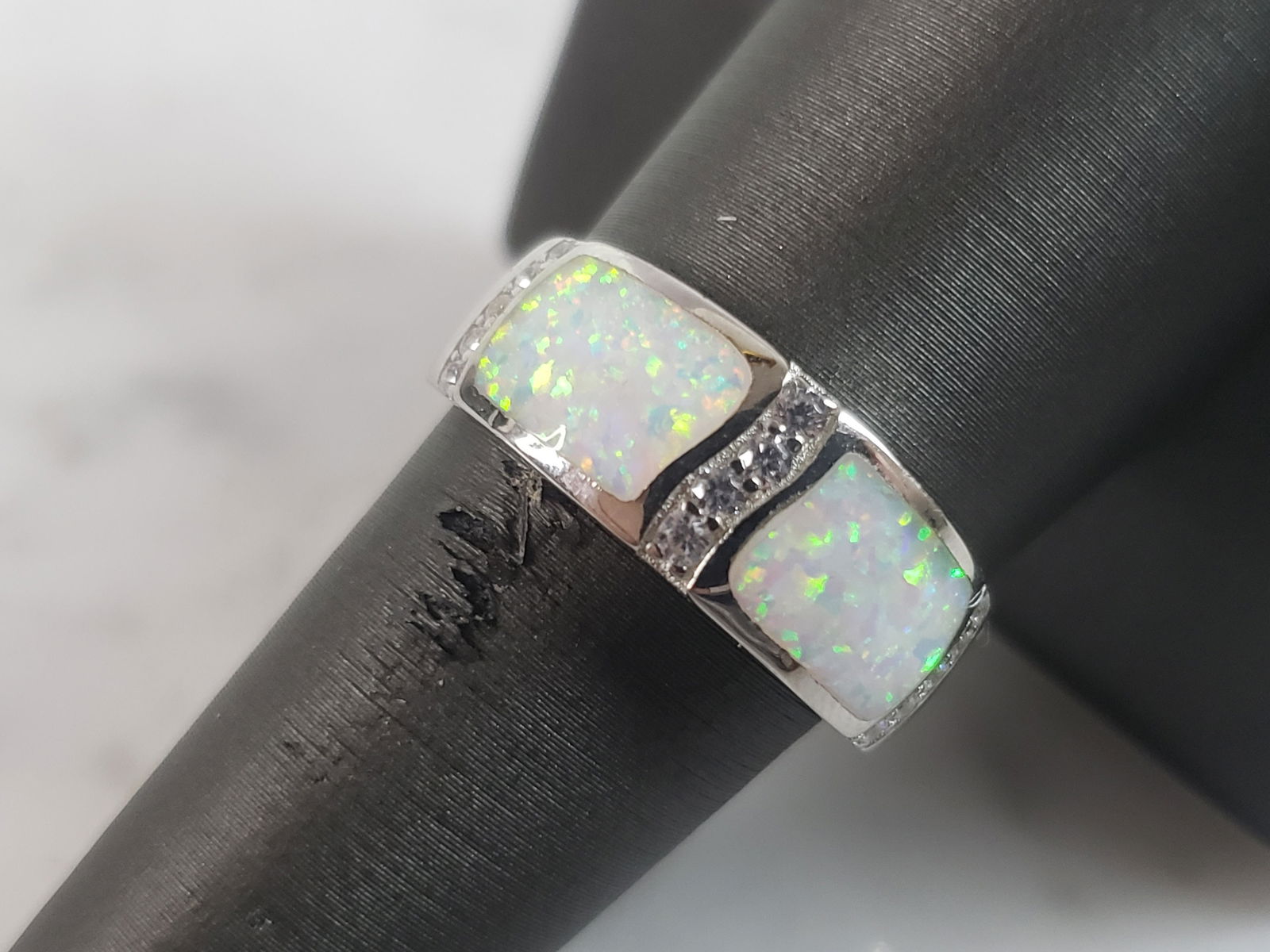 Womens Sterling Silver Modernist Opal Ring (1 of 5)