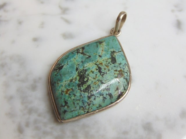 Womens Vintage Sterling Silver Variscite Stone Pendant (1 of 2)