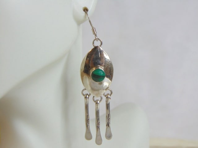 Womens Sterling Silver Malachite Dangle Earrings (1 of 3)
