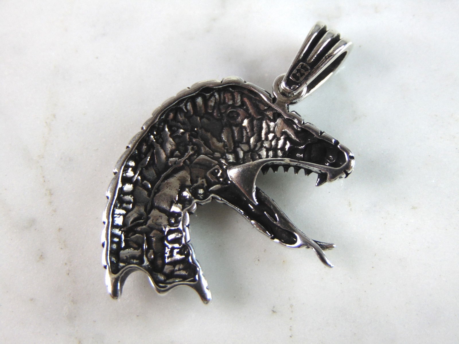 Mens Vintage Estate Sterling Silver Snake Head Pendant (1 of 2)