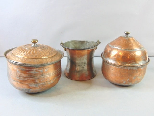 Lot of Antique Middle Eastern Copper Pots & Bucket (1 of 12)