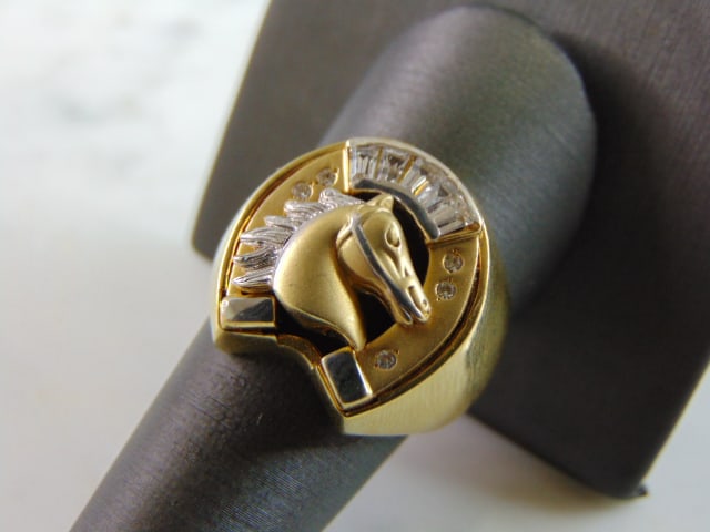 Mens Vintage 18K Gold Horseshoe Diamond DONYA Ring (1 of 5)