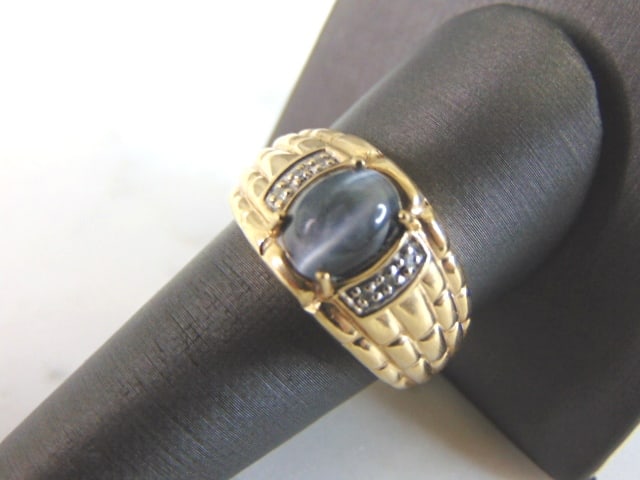 Mens Vintage Estate 10K Gold Cats Eye Diamond Ring (1 of 5)