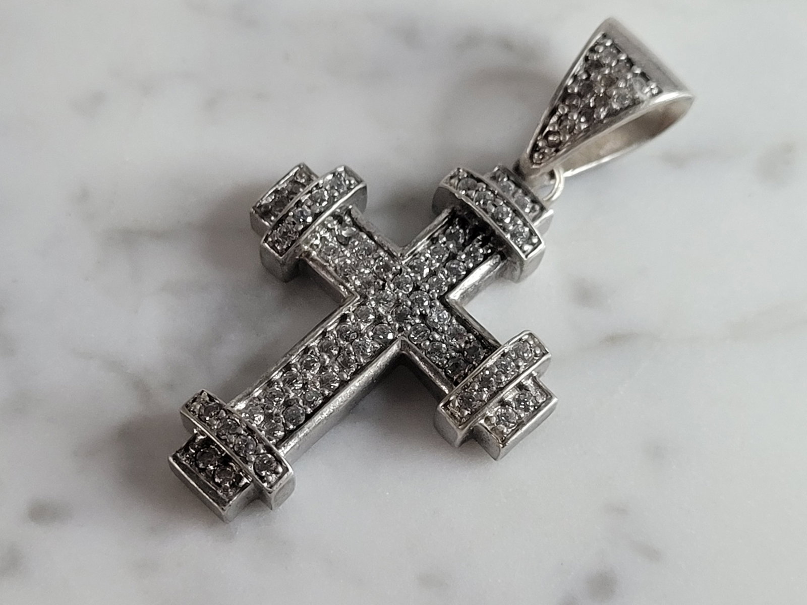 Vintage Estate Sterling Silver CZ Stones Cross Pendant (1 of 3)
