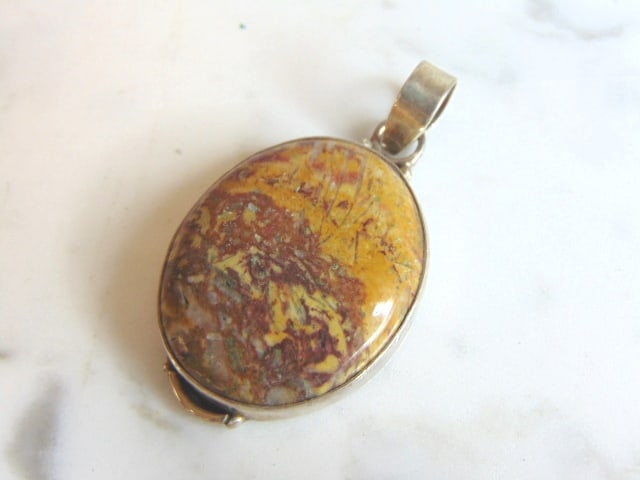 Womens Vintage Estate Sterling Silver Jasper Pendant (1 of 2)