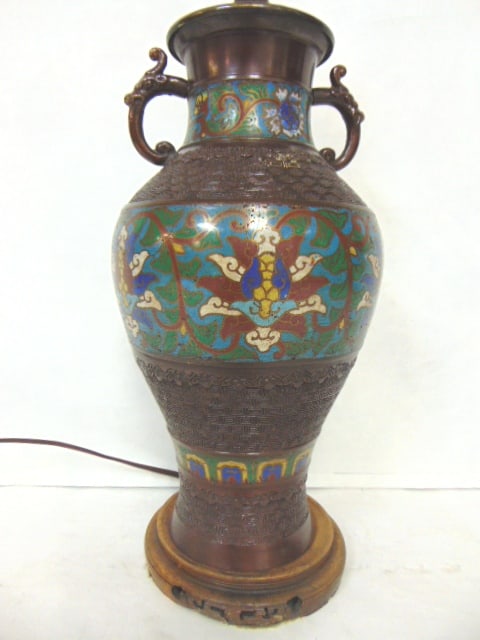 ANTIQUE CHINESE CLOISONNE LOTUS FLOWER LAMP (1 of 6)