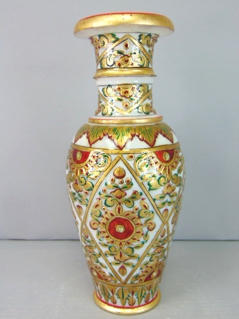 Decorative Hand Painted Natural Marble Floral Vase (1 of 6)