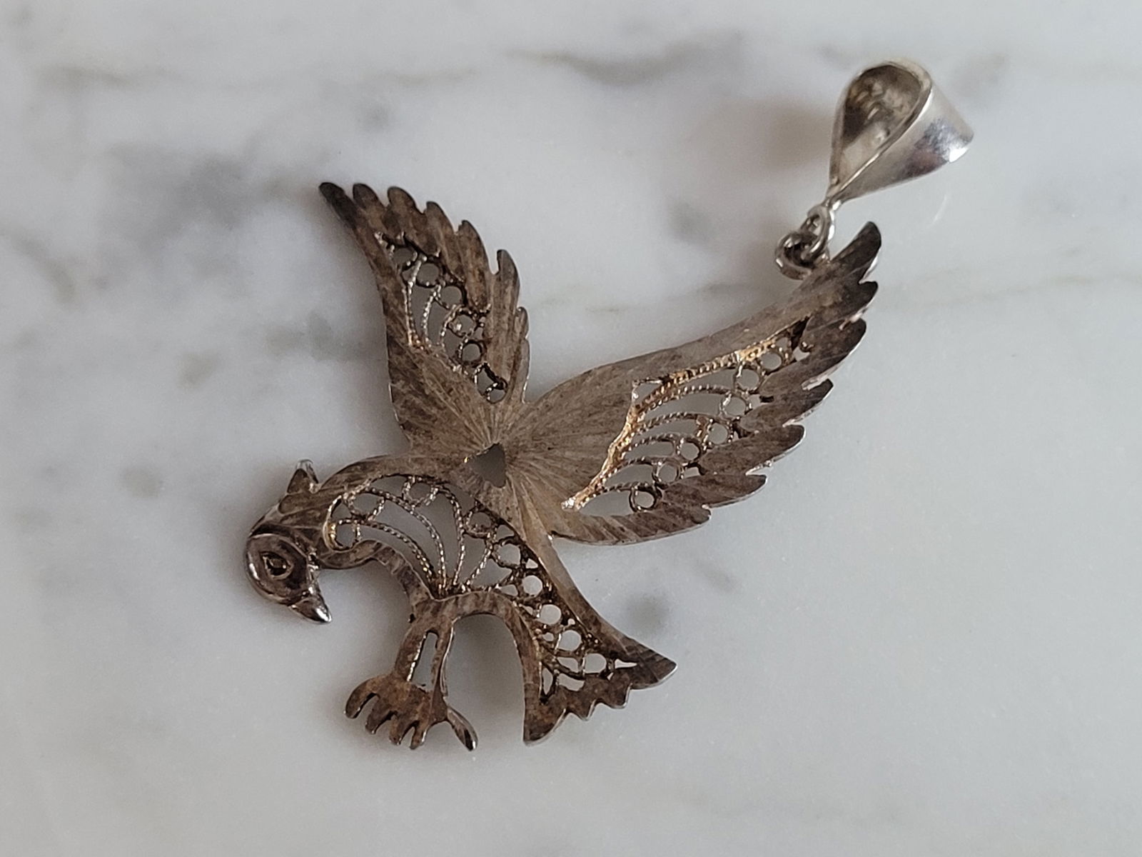 Vintage Estate Sterling Silver Filigree Bald Eagle Pendant (1 of 3)