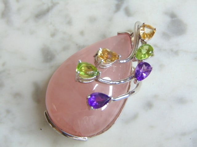 Womens Vintage Sterling Silver Kunzite Stone Pendant (1 of 2)