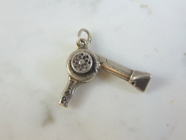 Womens Vintage Estate Sterling Silver Hair Dryer Charm (1 of 2)