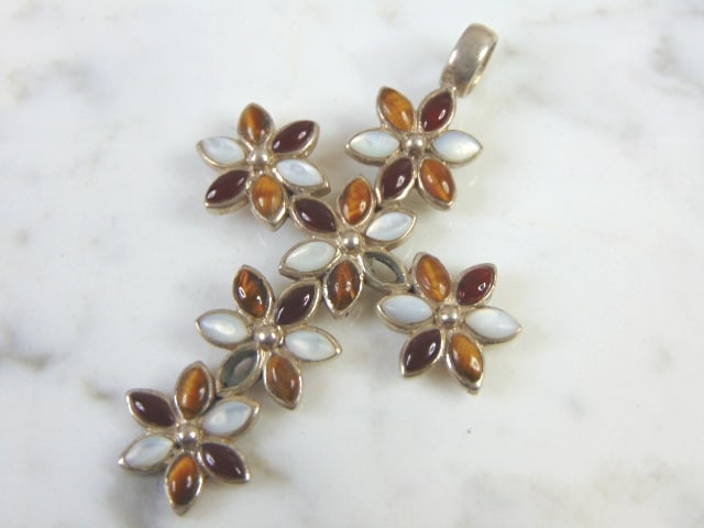 Womens Sterling Silver Multi-Stone Cross Pendant (1 of 2)