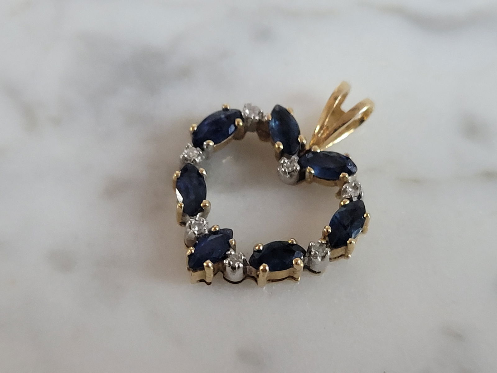 Womens Vintage Estate 14K Gold Diamond Sapphire Heart Pendant (1 of 3)