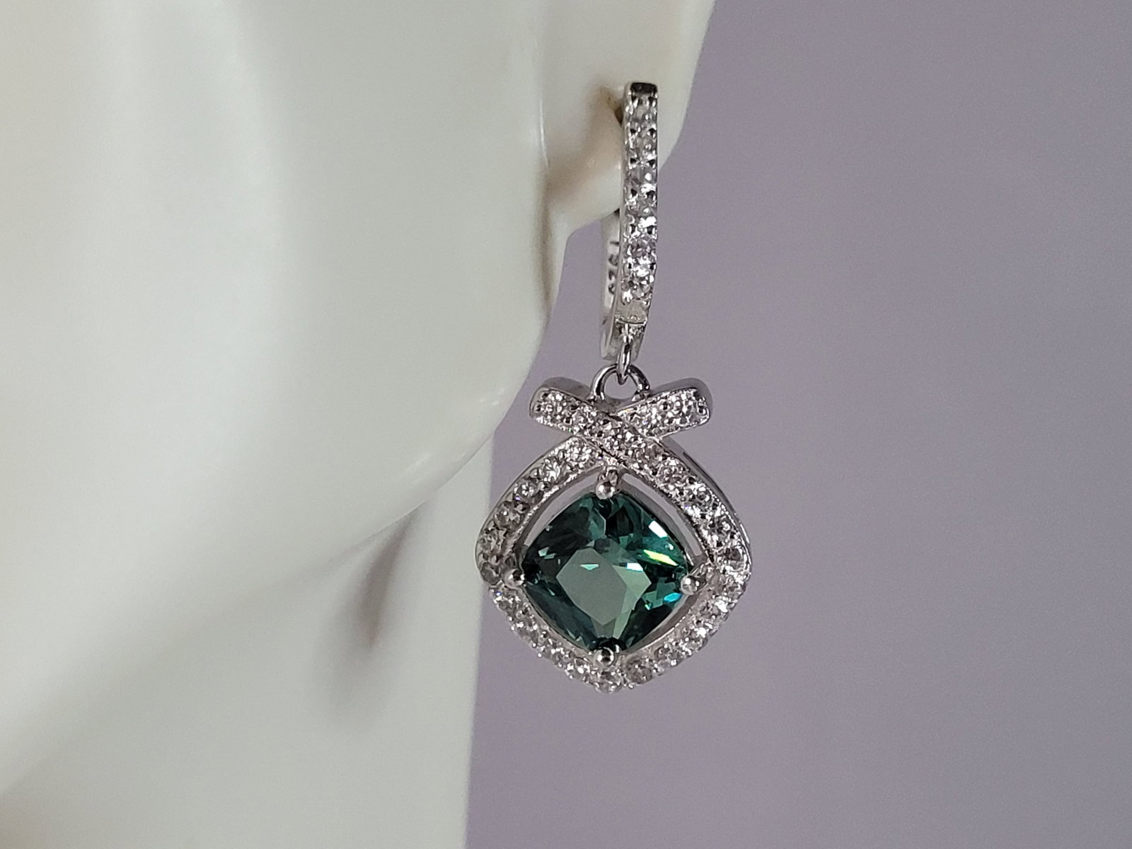 Womens Vintage Estate Sterling Silver Dangle CZ Earrings (1 of 4)