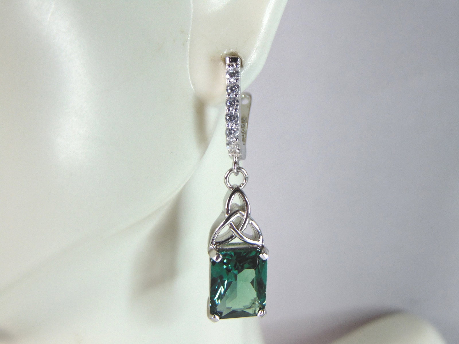 Womens Vintage Estate Sterling Silver Dangle CZ Earrings (1 of 4)