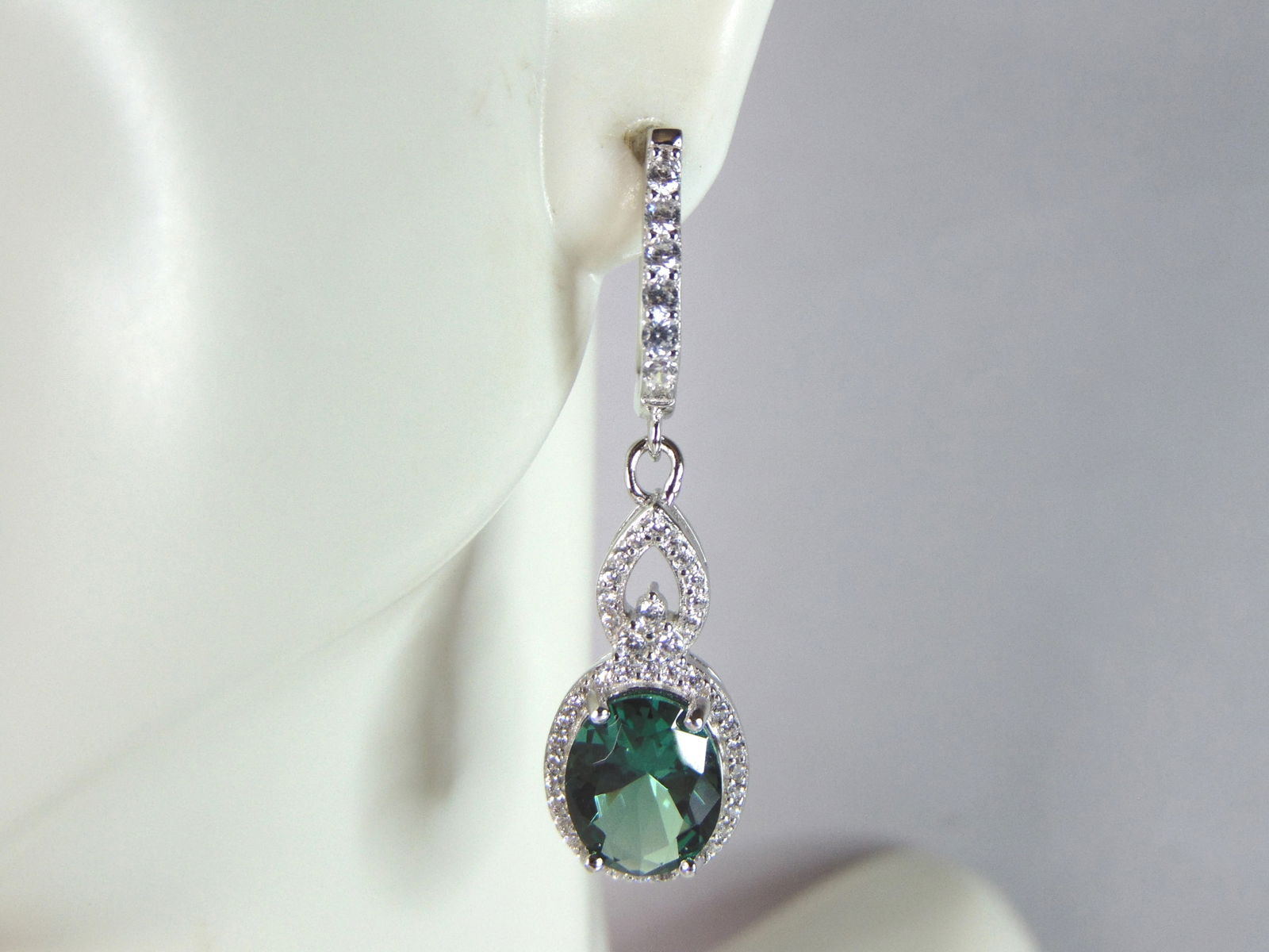 Womens Vintage Estate Sterling Silver Dangle CZ Earrings (1 of 4)