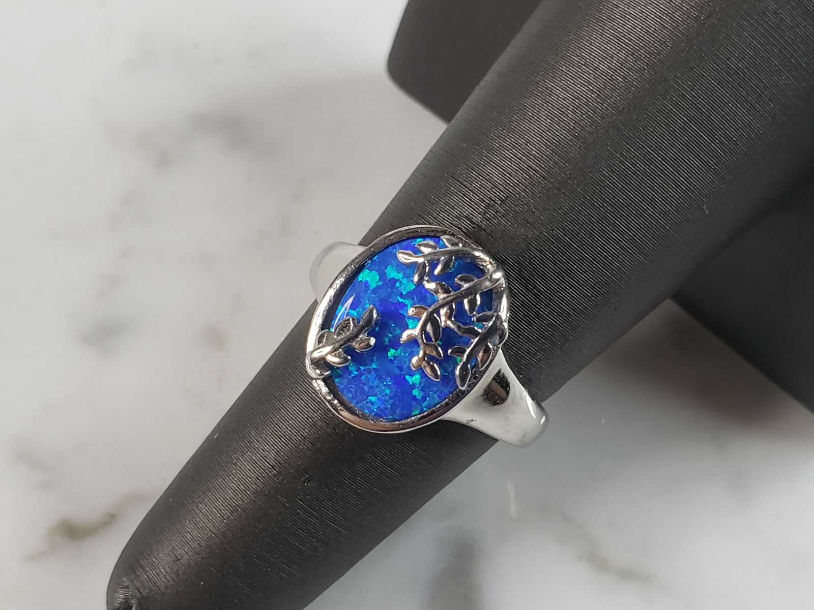 Womens Estate Sterling Silver Modernist Blue Opal Ring (1 of 6)