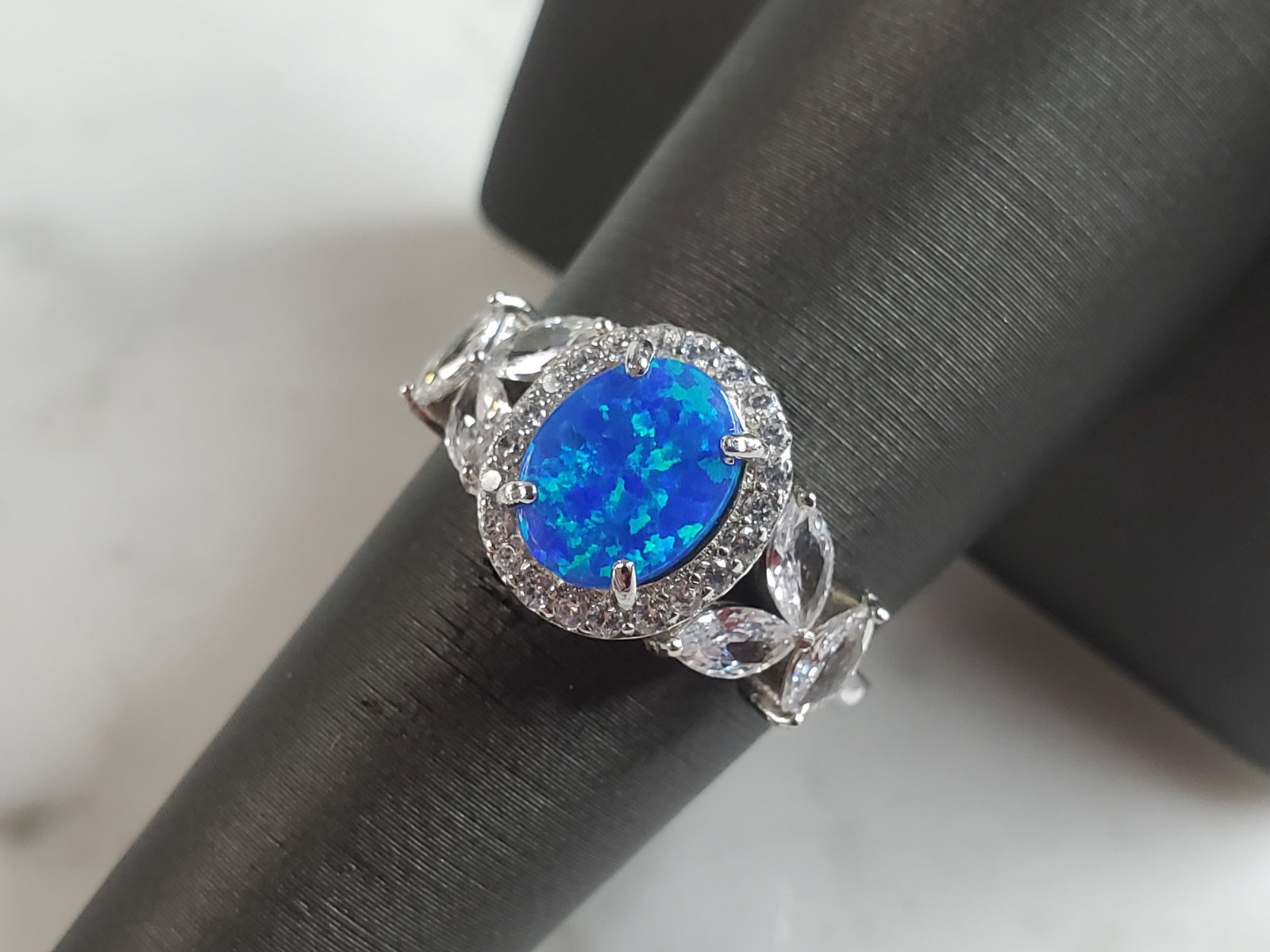 Womens Estate Sterling Silver Modernist Blue Opal Ring (1 of 5)