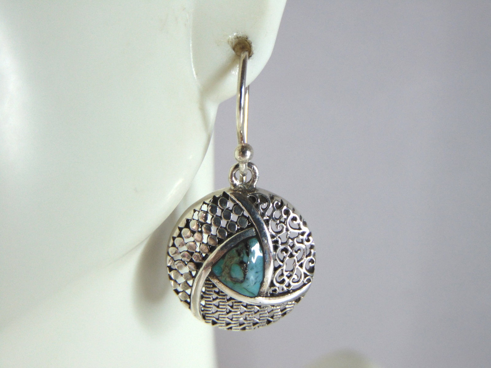 Womens Vintage Estate Sterling Silver Turquoise Dangle Earrings (1 of 3)