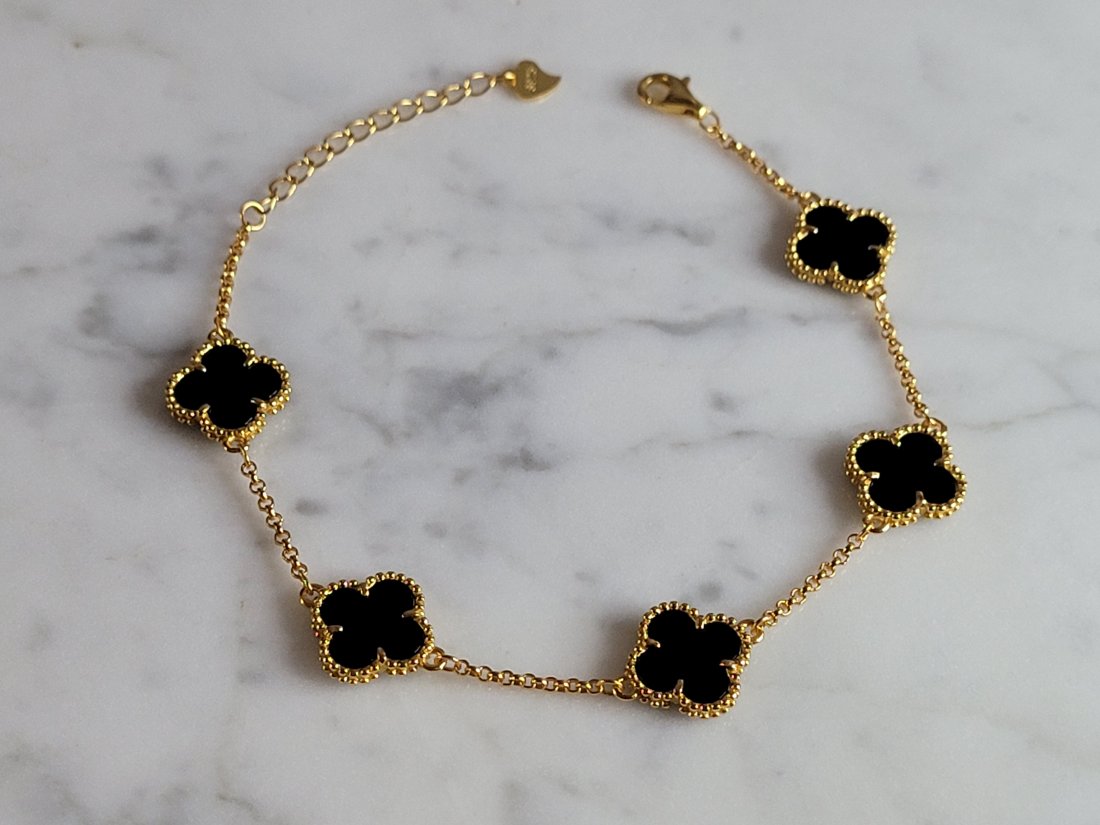 Womens Estate Sterling Silver 4 Leaf Clover Anklet Bracelet (1 of 4)