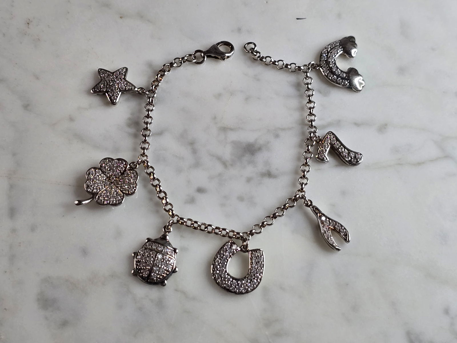 Womens Vintage Estate Sterling Silver Lucky Charm Bracelet (1 of 3)