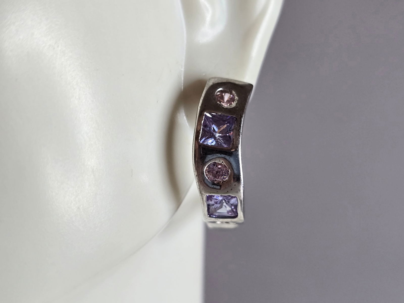 Womens Vintage Estate Sterling Silver Amethyst Earrings (1 of 4)