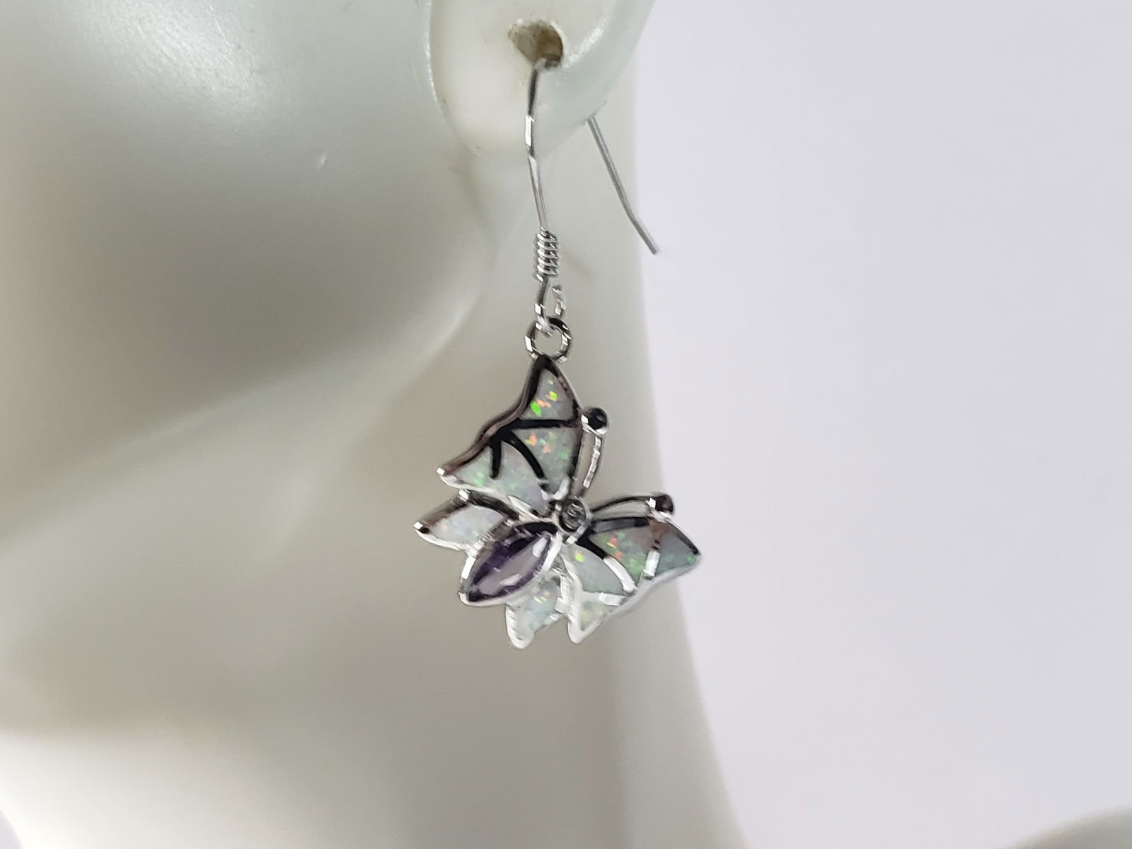 Womens Estate Sterling Silver Opal Amethyst Butterfly Earrings (1 of 4)