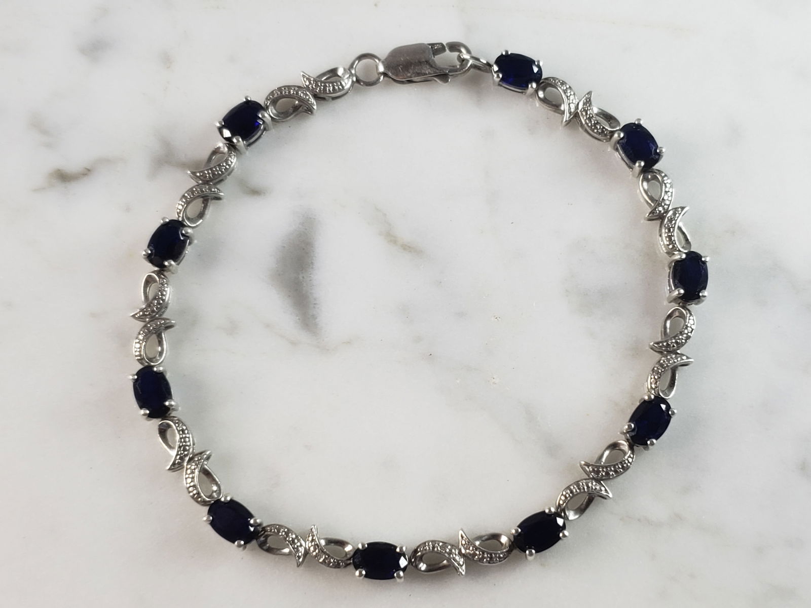 Womens Vintage Estate Sterling Silver Sapphire Bracelet (1 of 5)