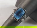 Womens Vintage Estate 10K White Gold Topaz Diamond Ring