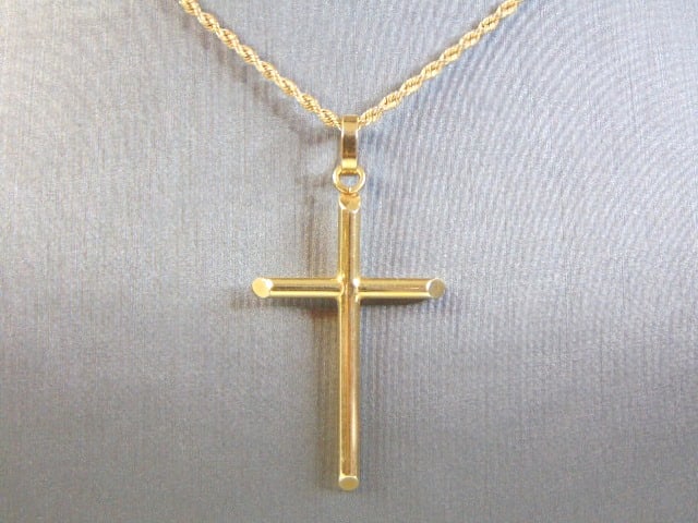 14k Gold Rope Necklace w/ Religious Cross Pendant (1 of 3)