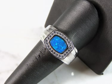 Mens Vintage Estate Sterling Silver Modernist Opal Ring