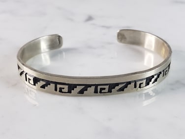 Vintage Estate Sterling Silver Southwestern Design Cuff Bracelet