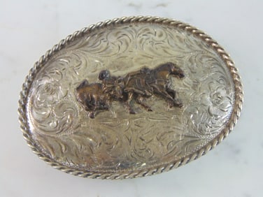 Vintage Sterling Silver Diablo Cowboy Belt Buckle