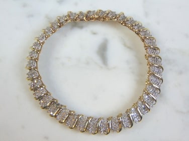 Womens Vintage Estate 14K Yellow Gold Diamond Bracelet