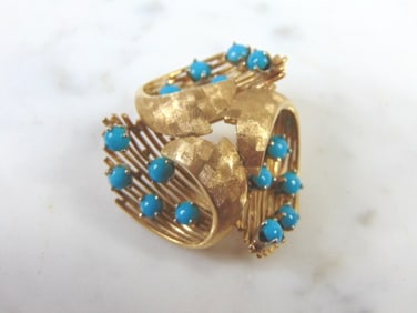 Womens Vintage Estate 14k Gold Turquoise Pendant