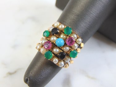 Womens Vintage Estate 14k Yellow Gold Multi-Stone Ring