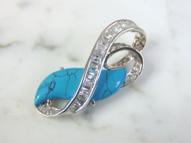 Womens Vintage Estate 18k White Gold Turquoise Pendant