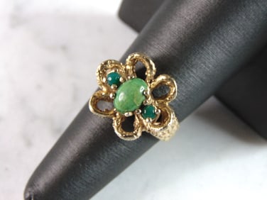 Womens Vintage Estate 14K Yellow Gold Flower Ring